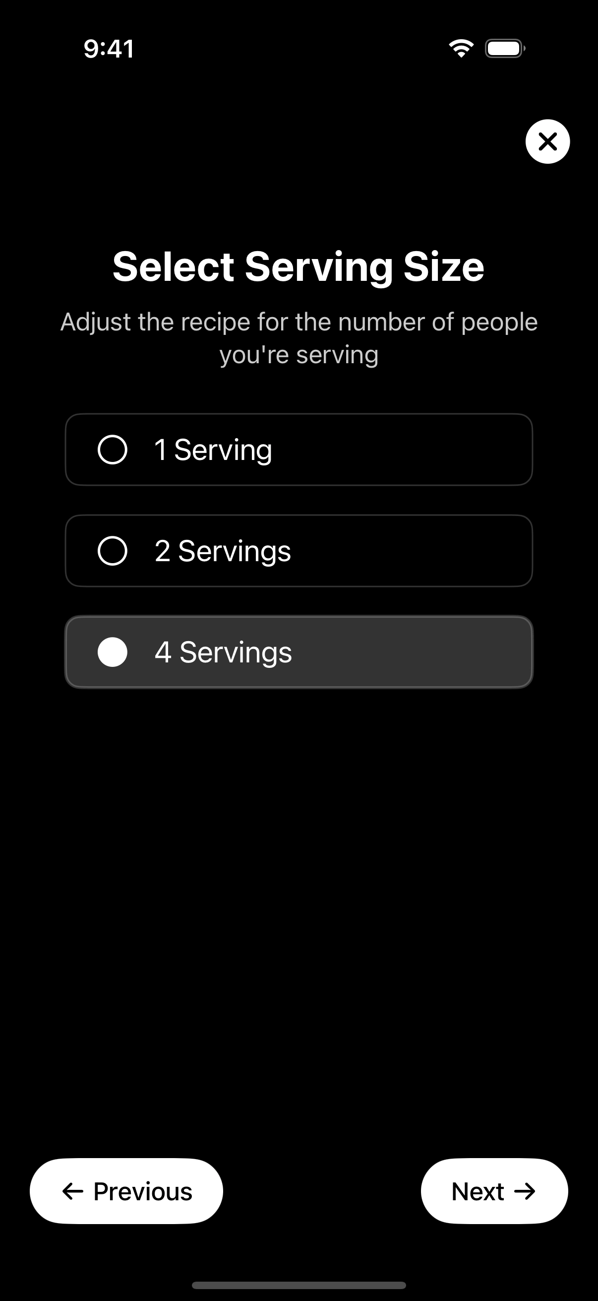 Serving size selector