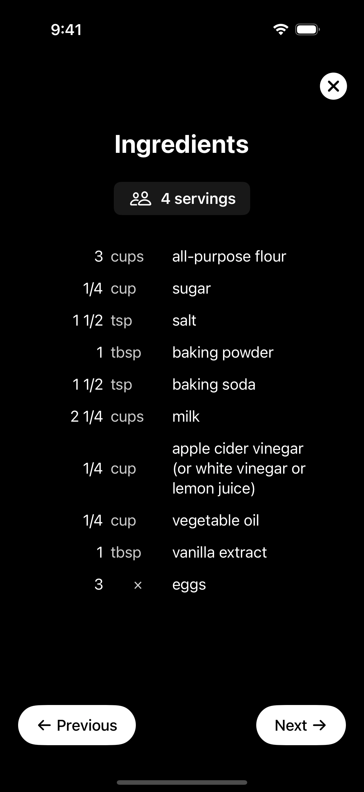 Ingredient list view
